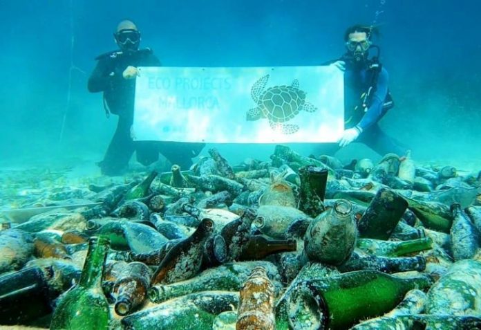 Descubren miles de botellas de champán en el fondo marino de Portals Vells durante una jornada de limpieza